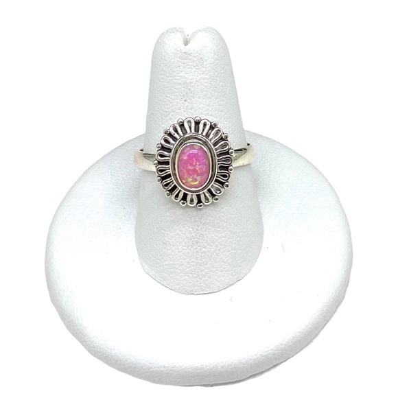Jewelry - Pink Fire Opal Ring Size 8 Sterling Silver 925 Oval Cabochon